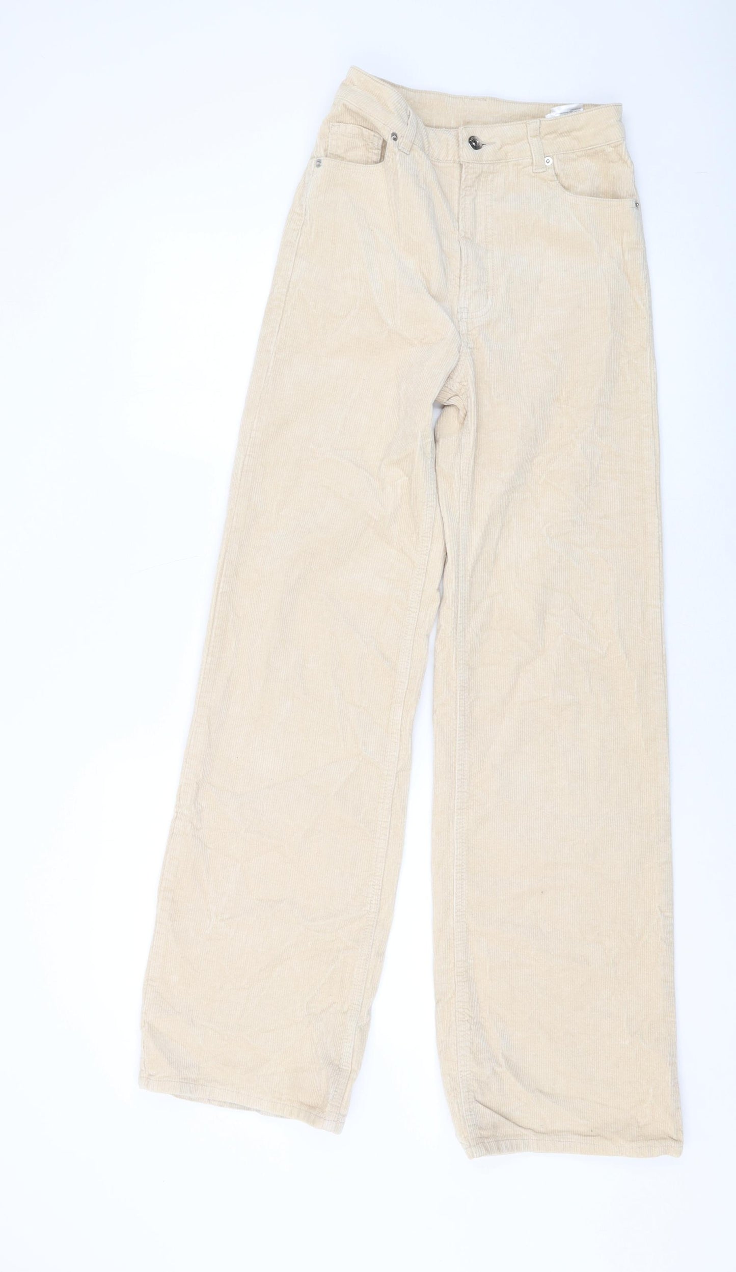 H&,M Womens Beige Cotton Trousers Size 6 L30 in Regular Button