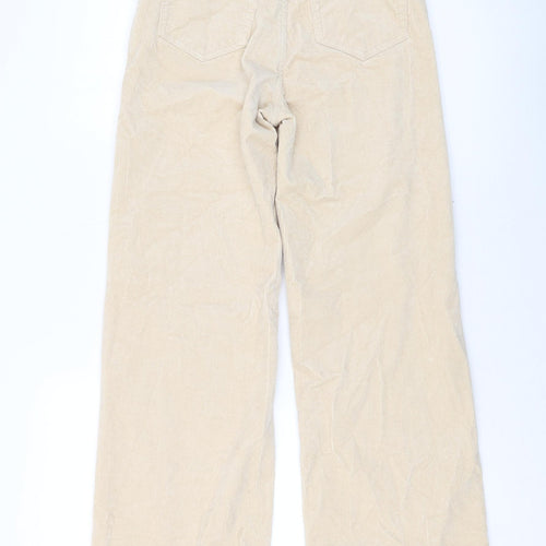 H&,M Womens Beige Cotton Trousers Size 6 L30 in Regular Button