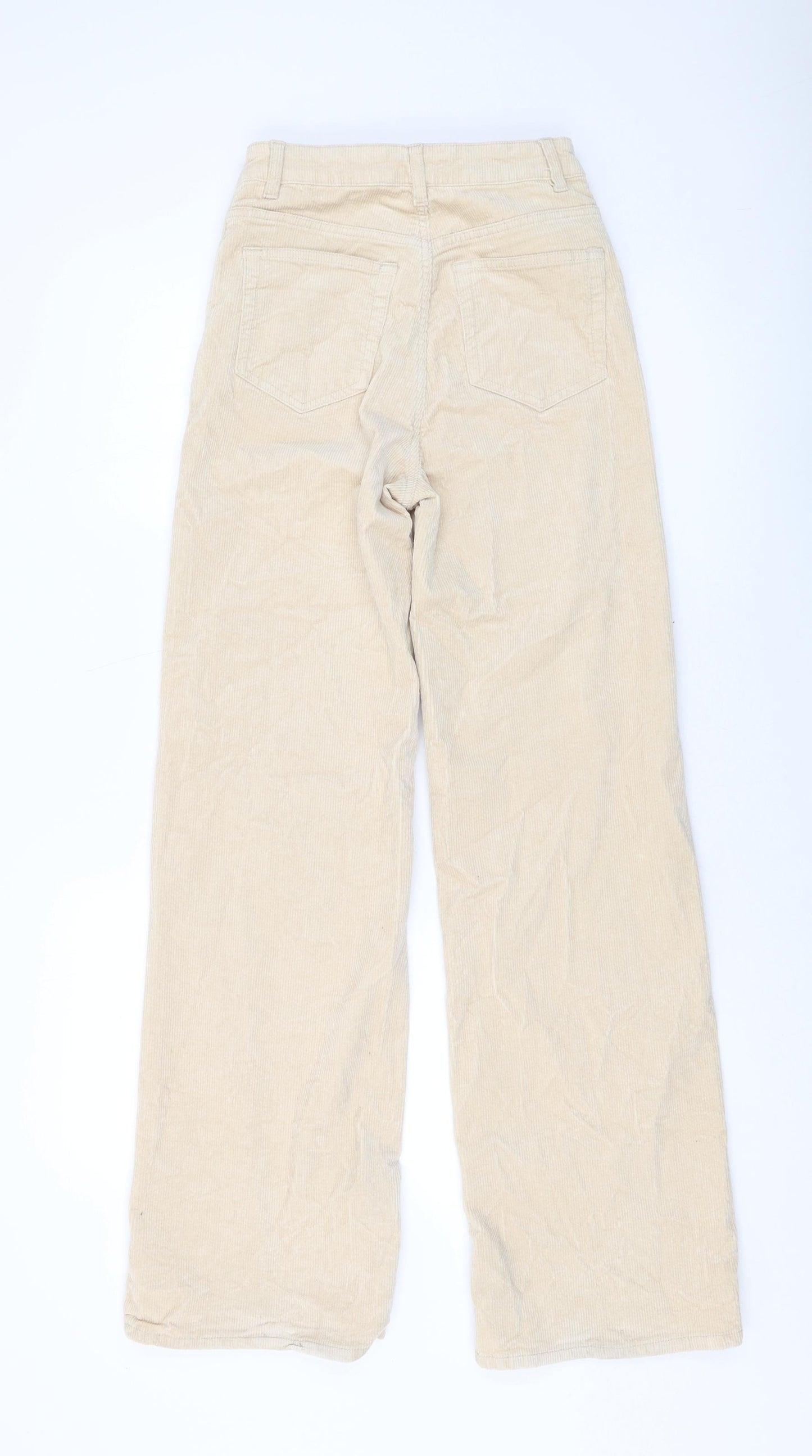 H&,M Womens Beige Cotton Trousers Size 6 L30 in Regular Button