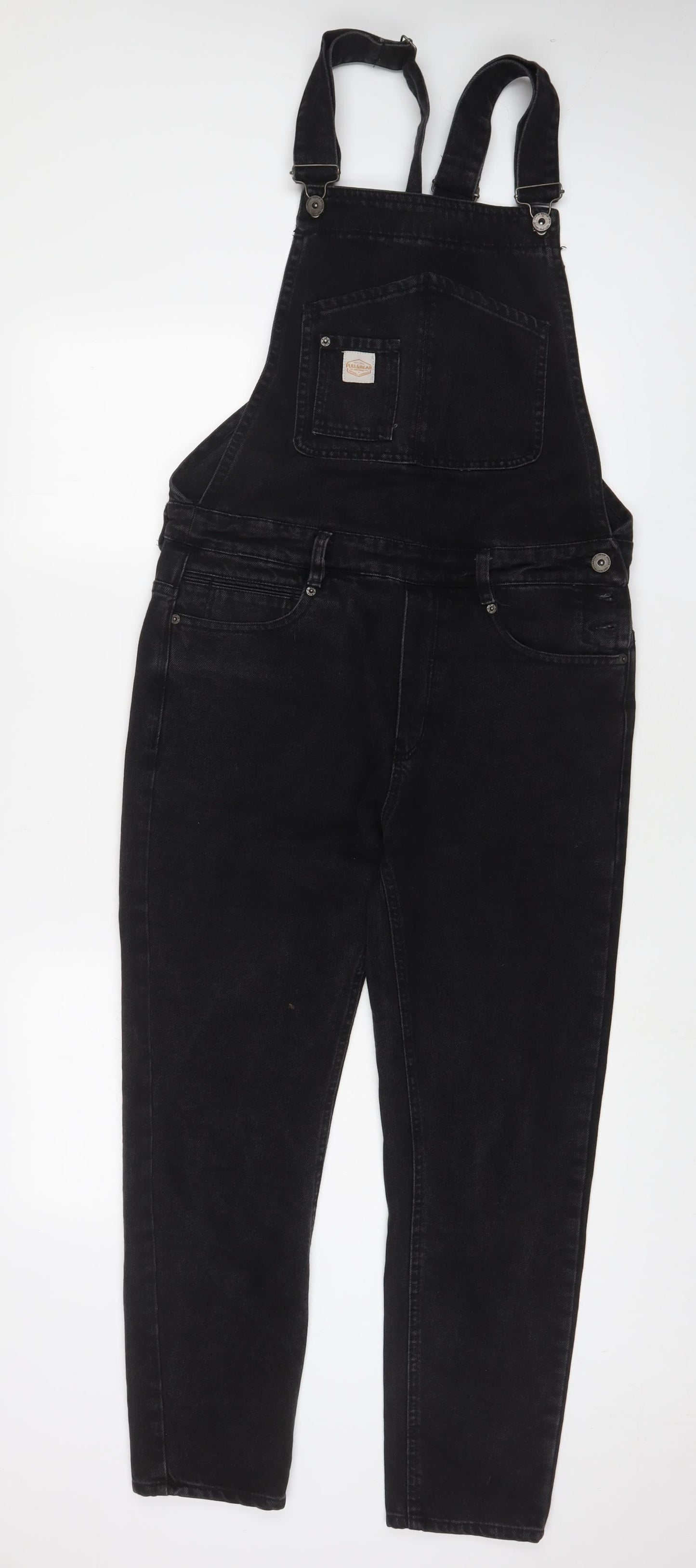 Pull&Bear Womens Black Cotton Dungaree One-Piece Size S L27 in Button