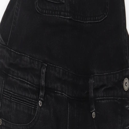 Pull&Bear Womens Black Cotton Dungaree One-Piece Size S L27 in Button