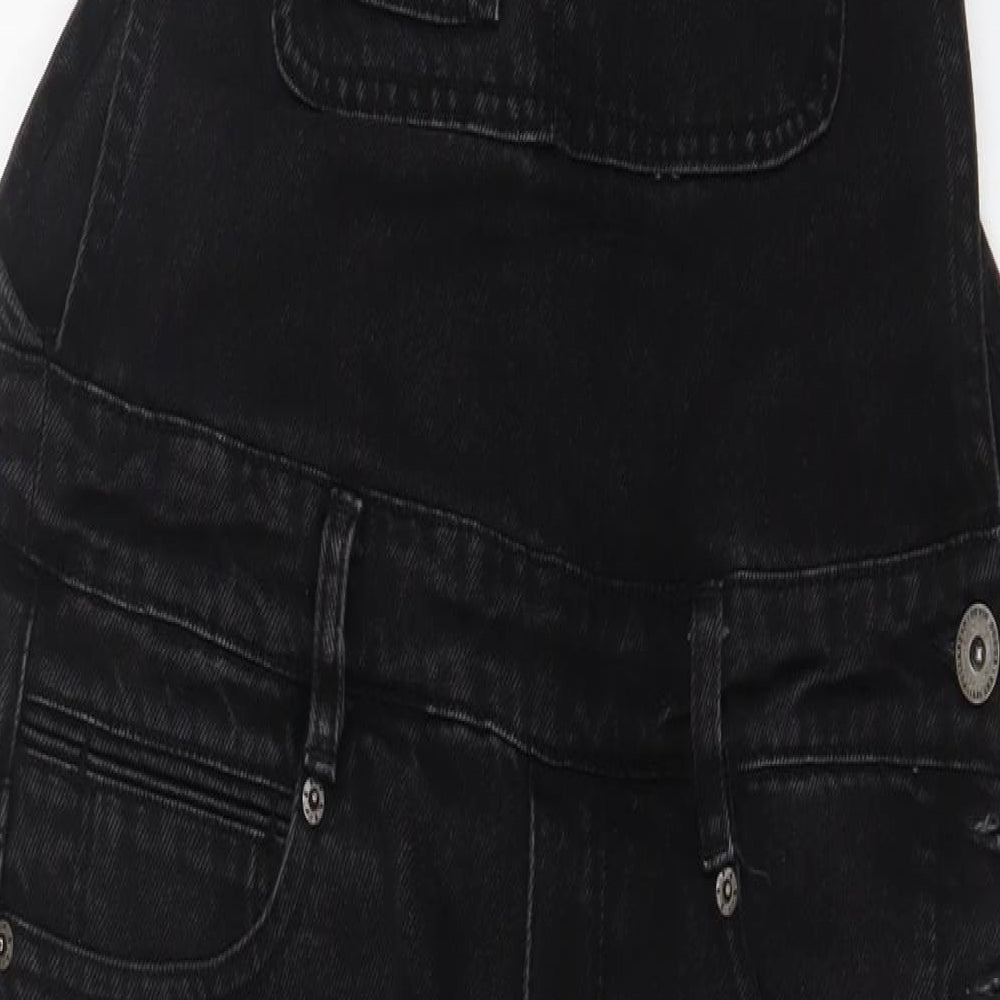 Pull&Bear Womens Black Cotton Dungaree One-Piece Size S L27 in Button