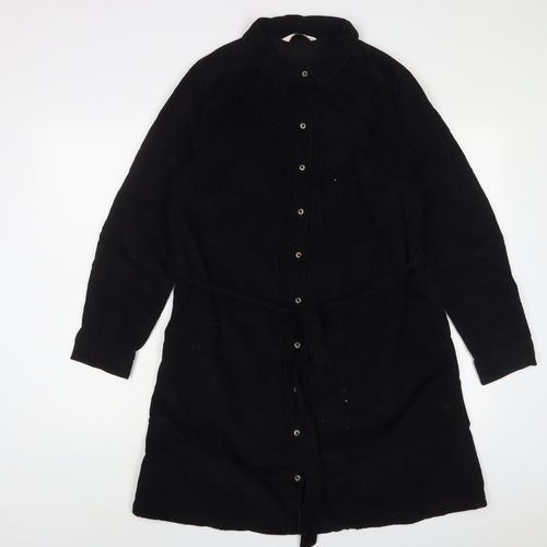 TU Womens Black Cotton A-Line Size 14 Collared Button - Belted