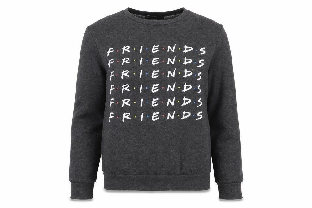 Front view of FRIENDS women’s grey cotton pullover sweatshirt size 2xs pullover