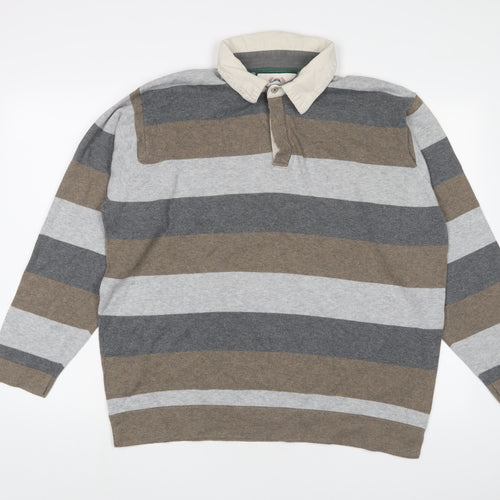 Marks and Spencer Mens Multicoloured Collared Striped Cotton Pullover Jumper Size XL Long Sleeve