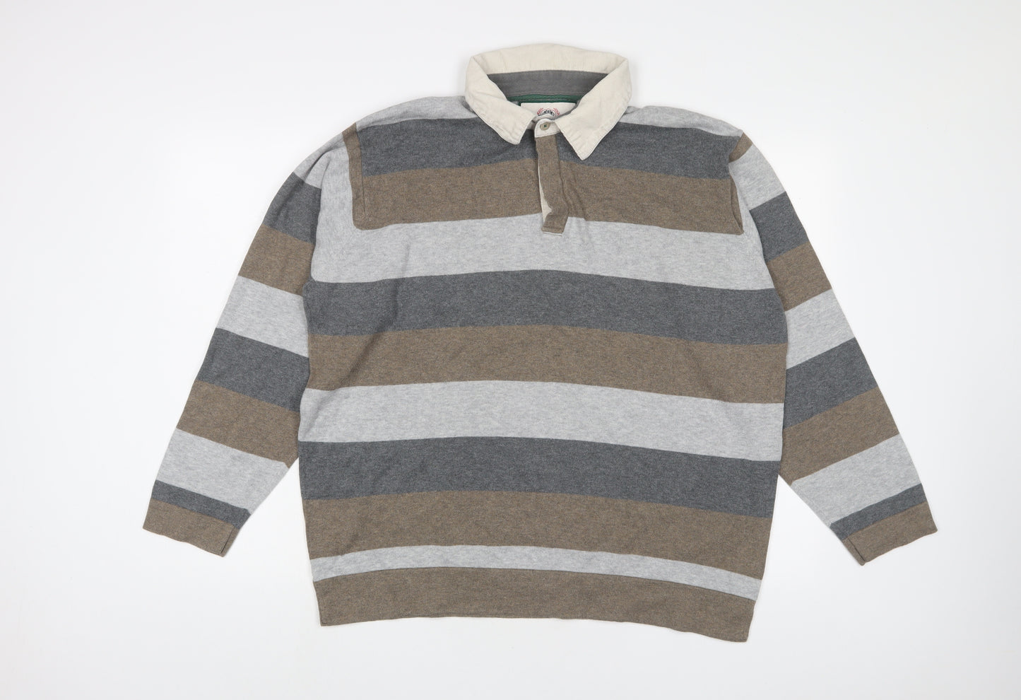 Marks and Spencer Mens Multicoloured Collared Striped Cotton Pullover Jumper Size XL Long Sleeve