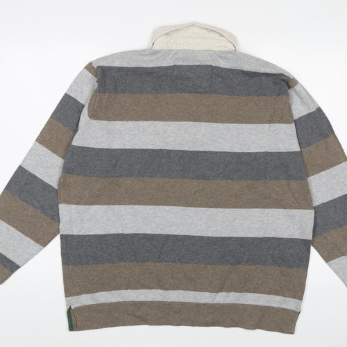 Marks and Spencer Mens Multicoloured Collared Striped Cotton Pullover Jumper Size XL Long Sleeve