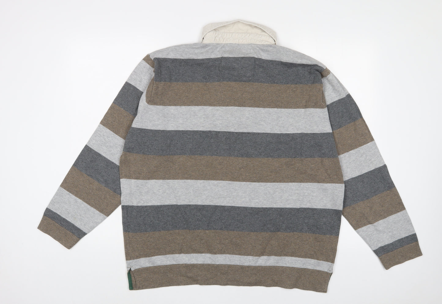 Marks and Spencer Mens Multicoloured Collared Striped Cotton Pullover Jumper Size XL Long Sleeve