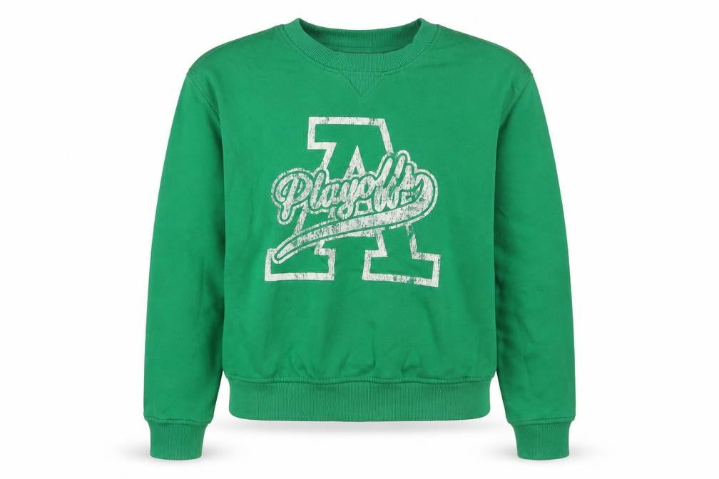 Front view of H&M women’s green cotton pullover sweatshirt, size M, pullover