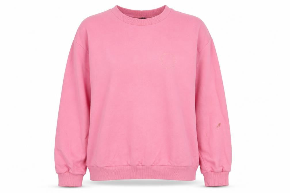 Front view of ASOS women’s pink cotton pullover sweatshirt, size UK 12, pullover - embroidered#