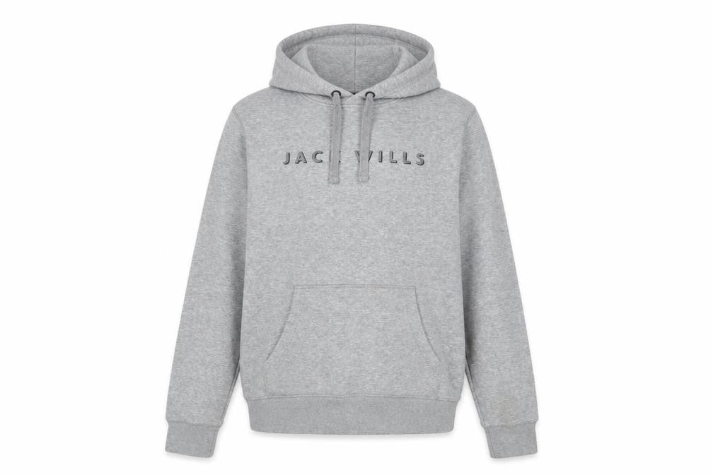 Front view of Jack Wills women’s grey cotton pullover hoodie, size UK 10, pullover