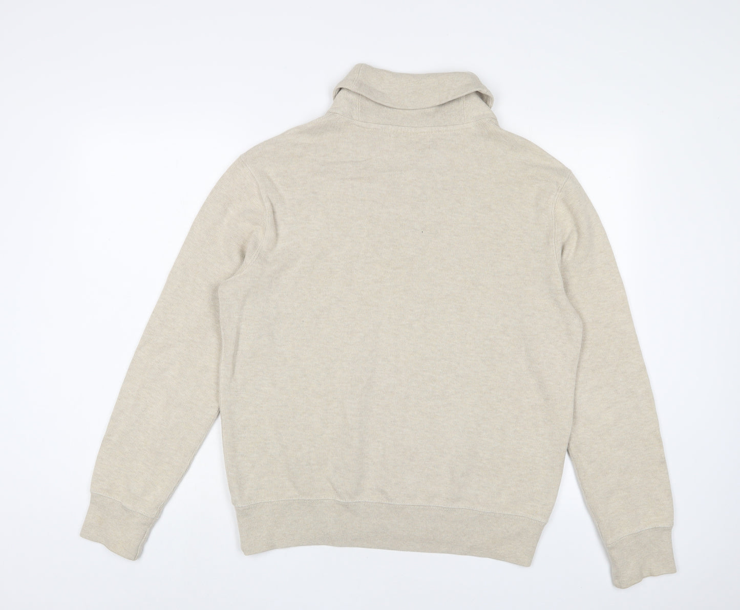 Ralph Lauren Mens Beige V-Neck Cotton Pullover Jumper Size M Long Sleeve