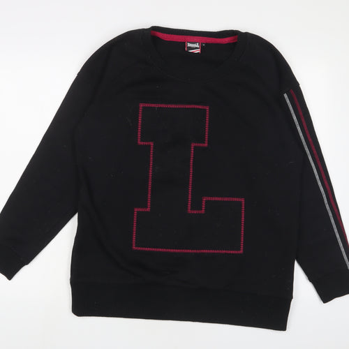 Lonsdale Womens Black Cotton Pullover Sweatshirt Size 14 Pullover