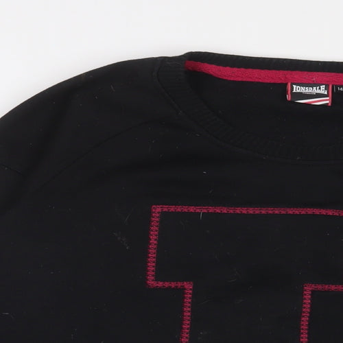 Lonsdale Womens Black Cotton Pullover Sweatshirt Size 14 Pullover