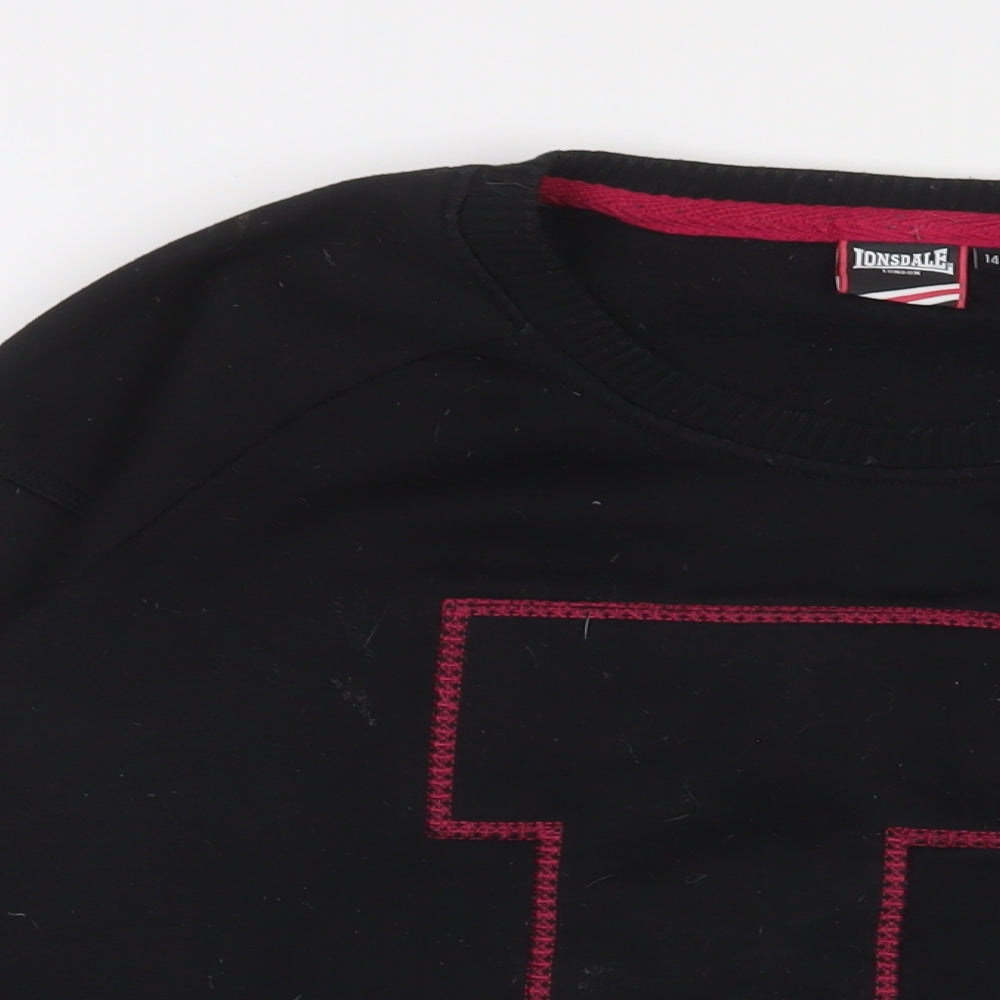 Lonsdale Womens Black Cotton Pullover Sweatshirt Size 14 Pullover