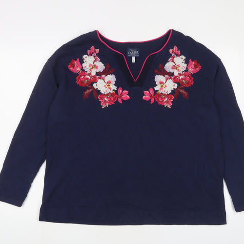 Joules Womens Blue Floral Cotton Pullover Sweatshirt Size 16 Pullover