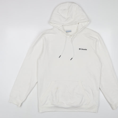 Columbia Mens White Cotton Pullover Hoodie Size S - Logo, Embroidered