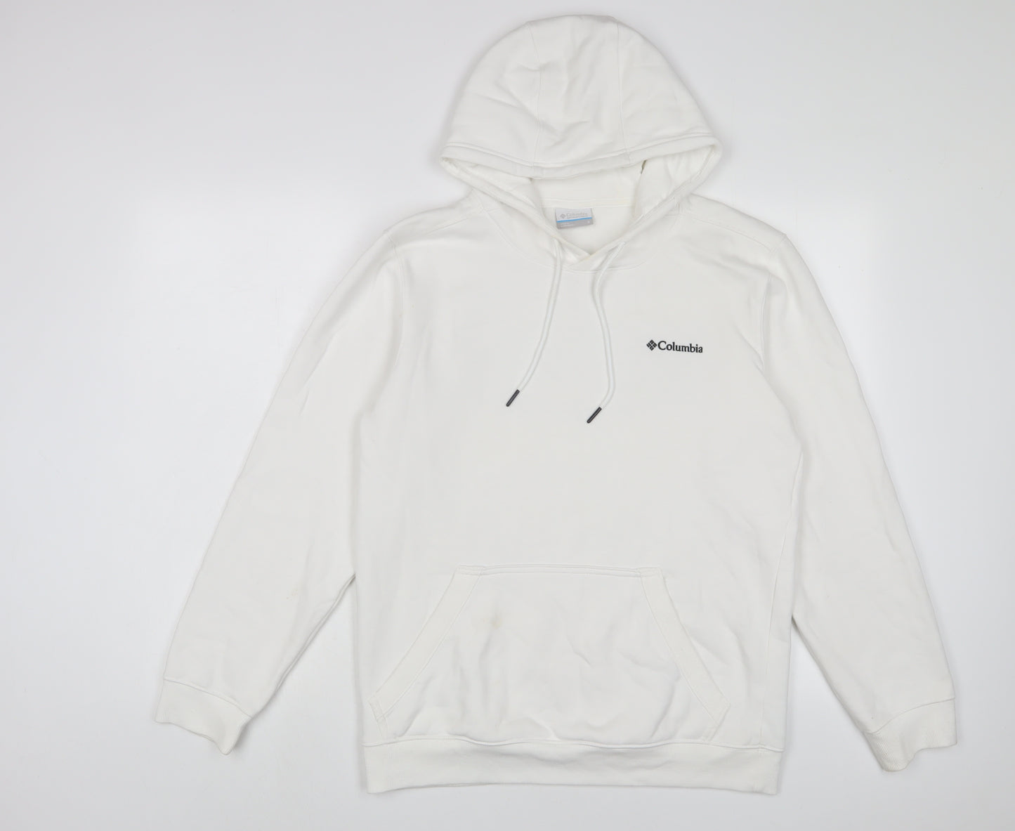 Columbia Mens White Cotton Pullover Hoodie Size S - Logo, Embroidered