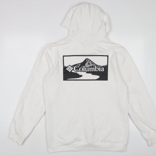 Columbia Mens White Cotton Pullover Hoodie Size S - Logo, Embroidered
