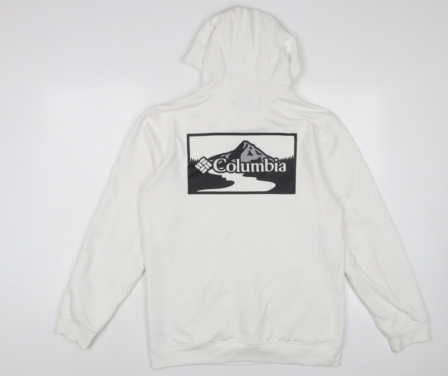 Columbia Mens White Cotton Pullover Hoodie Size S - Logo, Embroidered