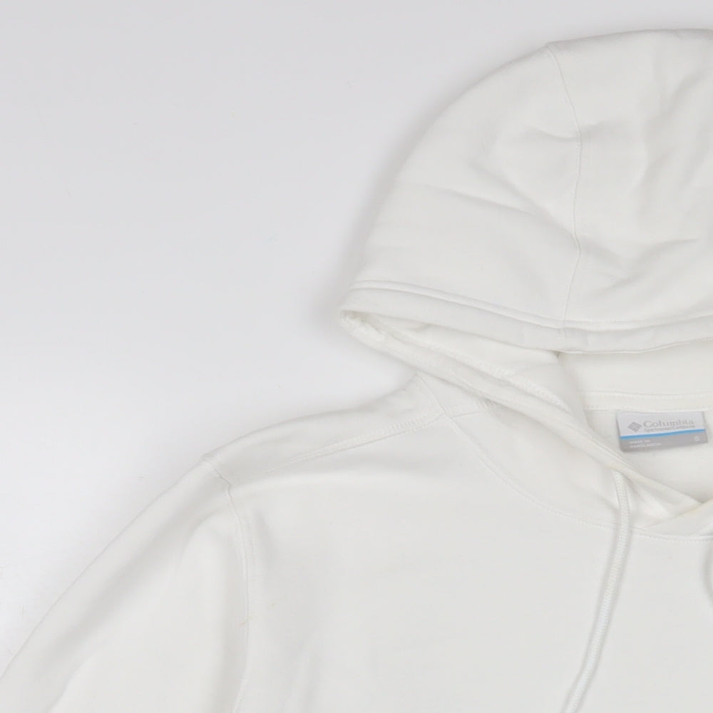 Columbia Mens White Cotton Pullover Hoodie Size S - Logo, Embroidered