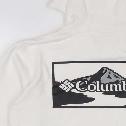 Columbia Mens White Cotton Pullover Hoodie Size S - Logo, Embroidered