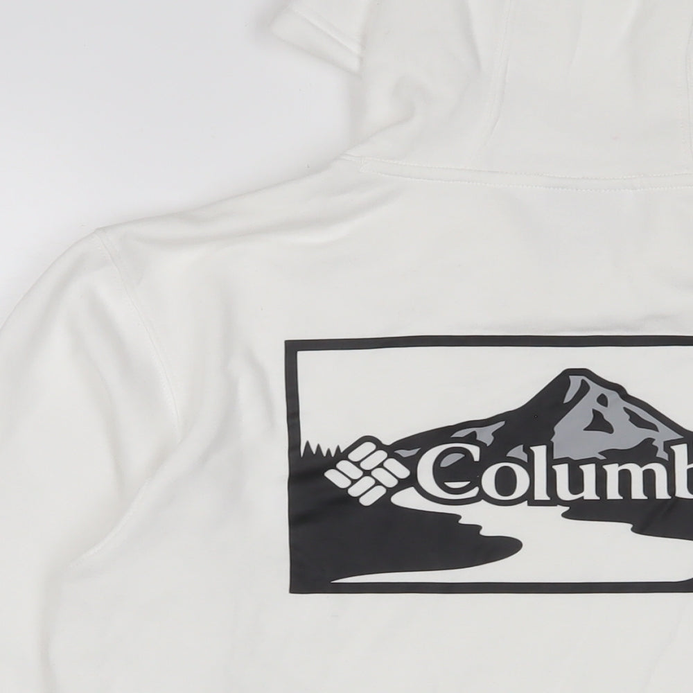 Columbia Mens White Cotton Pullover Hoodie Size S - Logo, Embroidered