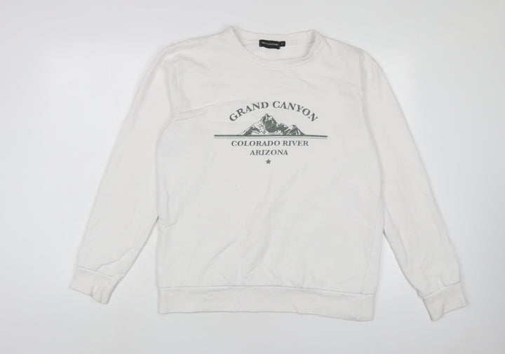PRETTYLITTLETHING Womens White Cotton Pullover Sweatshirt Size XS Pullover