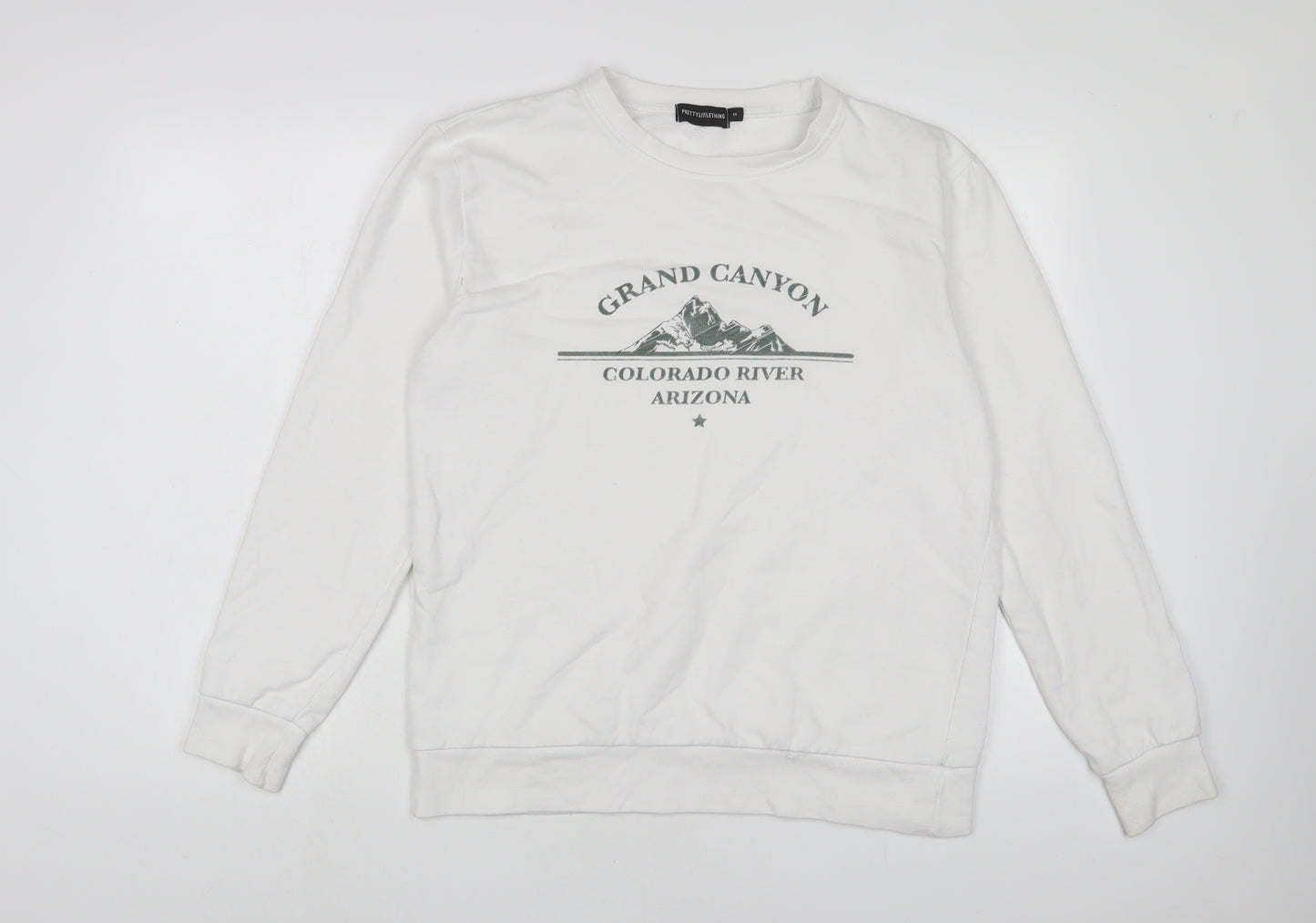 PRETTYLITTLETHING Womens White Cotton Pullover Sweatshirt Size XS Pullover