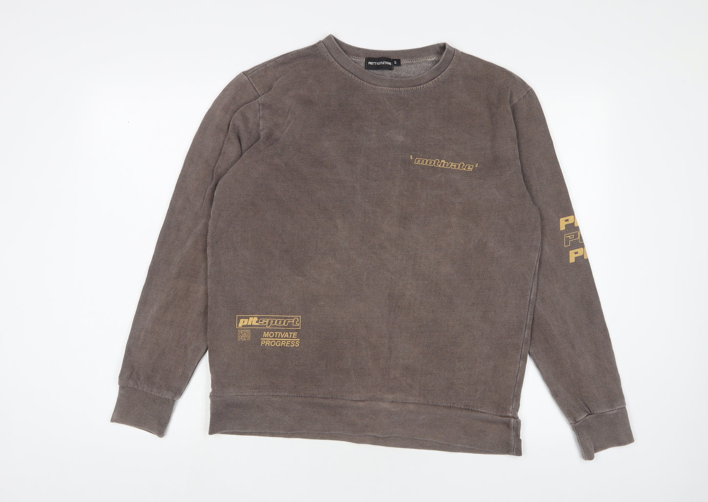 PRETTYLITTLETHING Womens Brown Cotton Pullover Sweatshirt Size S Pullover