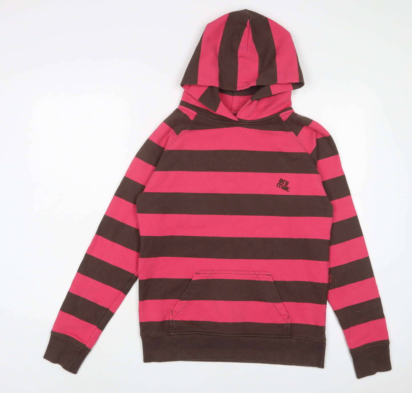 Animal Womens Pink Striped Cotton Pullover Hoodie Size 12 Pullover - Logo, Embroidered