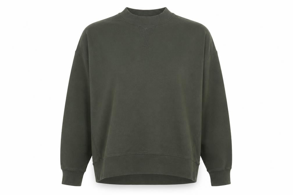 Front view of New Look women’s green cotton pullover sweatshirt, size UK 10, pullover