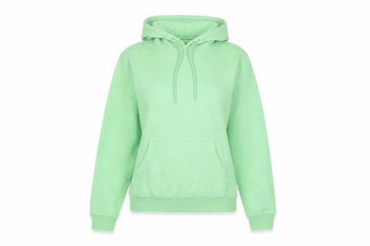 Front view of PRETTYLITTLETHING women’s green cotton pullover hoodie, size S, pullover