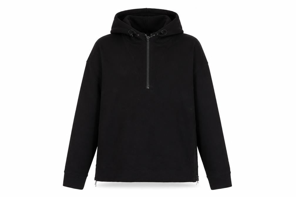Front view of Goodmove women’s black cotton pullover hoodie, size UK 10, pullover - logo, embroidered