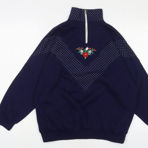 le charlade Womens Blue Floral Acrylic Pullover Sweatshirt Size M Zip