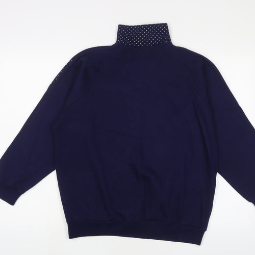 le charlade Womens Blue Floral Acrylic Pullover Sweatshirt Size M Zip