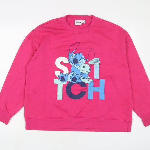 Disney Womens Pink Cotton Pullover Sweatshirt Size L Pullover