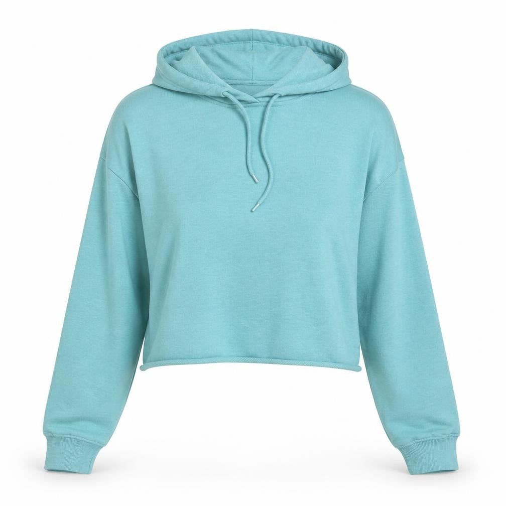 Front view of New Look women’s blue cotton pullover hoodie, size L, pullover