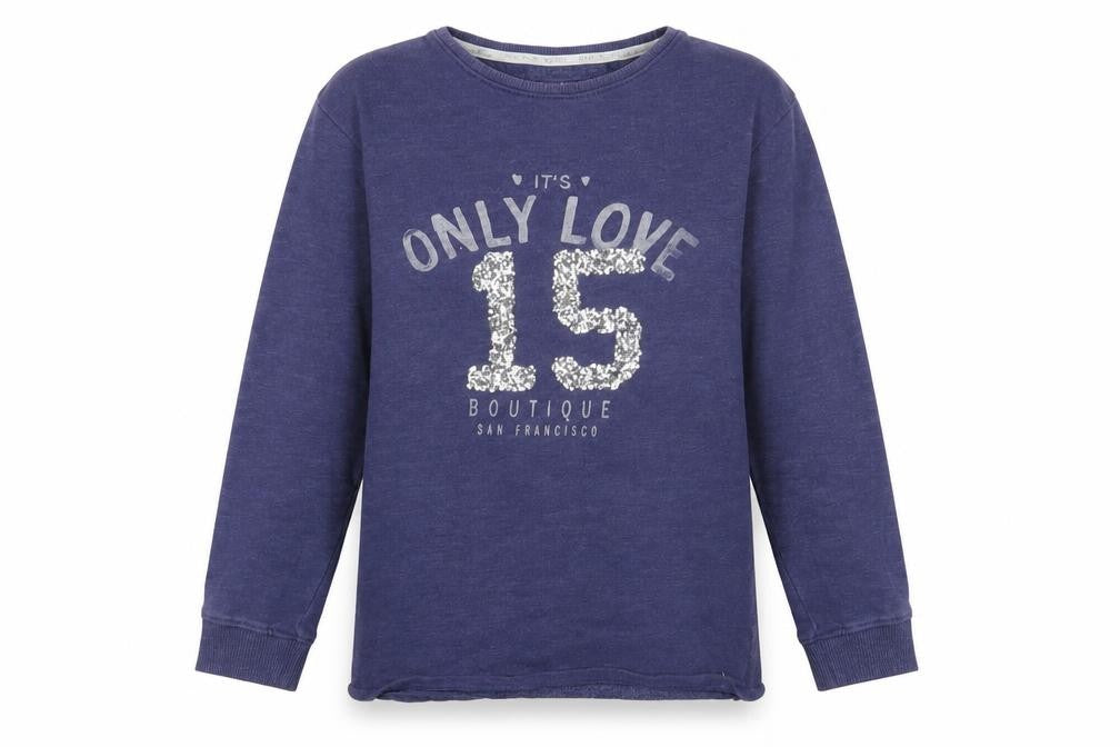 Front view of Next girls’ purple cotton pullover sweatshirt, size 8, years pullover