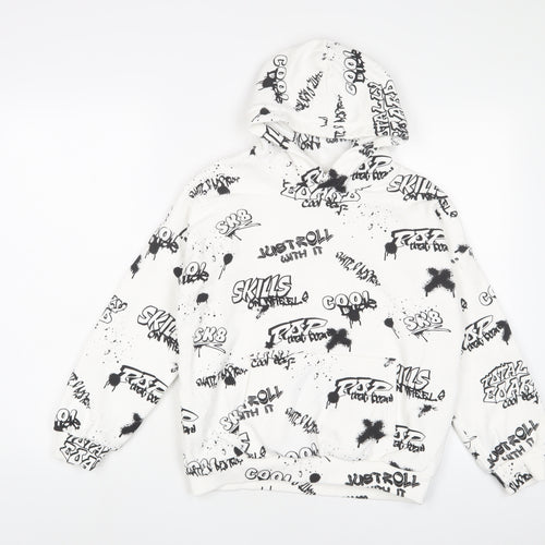 Marks and Spencer Girls White Geometric Cotton Pullover Hoodie Size 11-12 Years Pullover