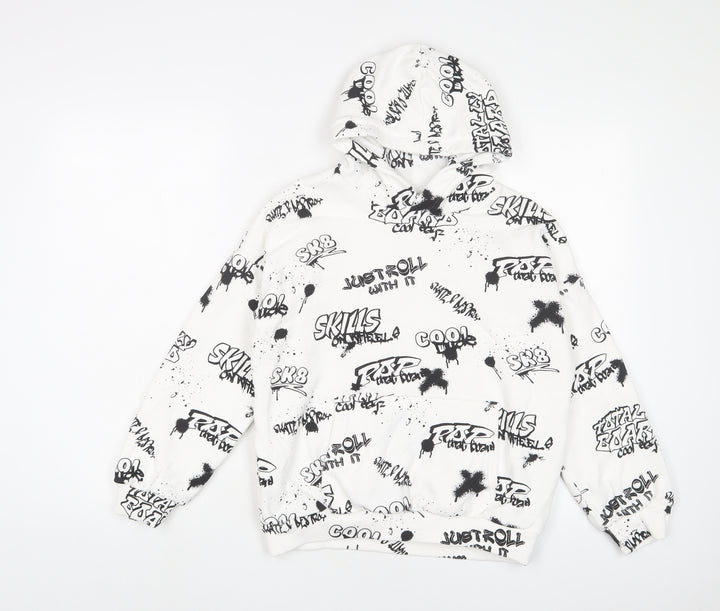 Marks and Spencer Girls White Geometric Cotton Pullover Hoodie Size 11-12 Years Pullover
