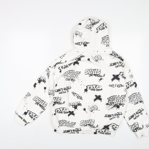 Marks and Spencer Girls White Geometric Cotton Pullover Hoodie Size 11-12 Years Pullover