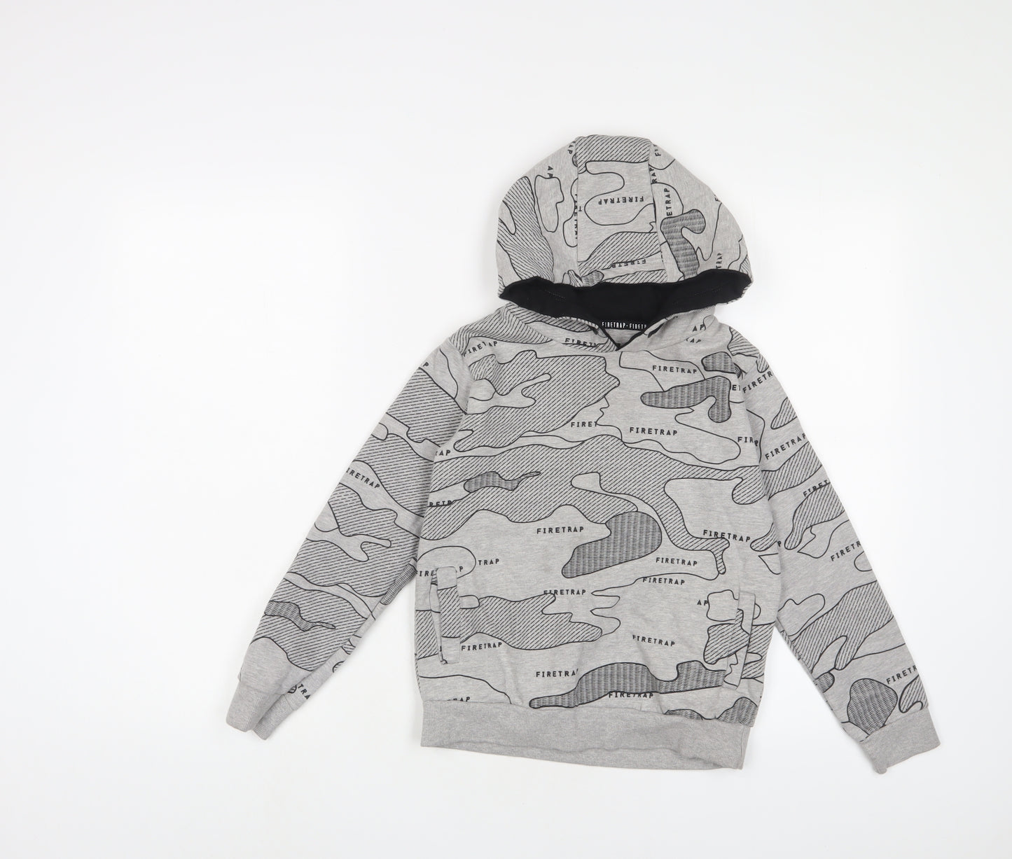 Firetrap Boys Grey Geometric Cotton Pullover Hoodie Size 11-12 Years Pullover
