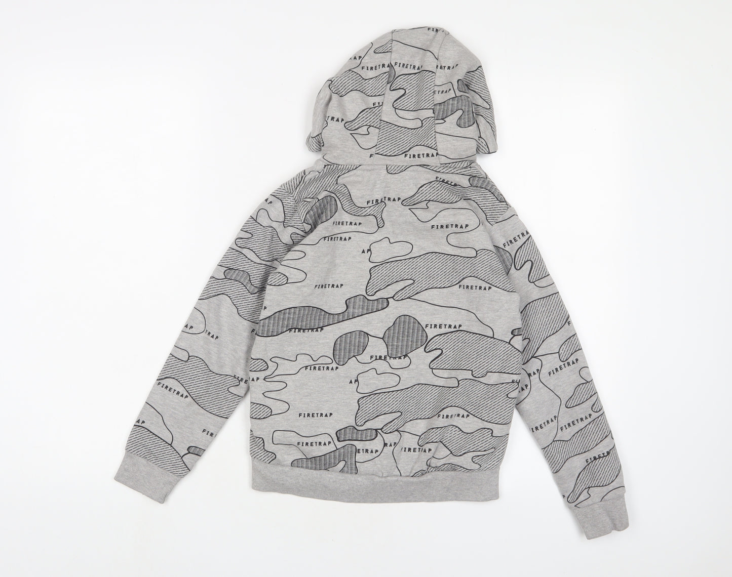 Firetrap Boys Grey Geometric Cotton Pullover Hoodie Size 11-12 Years Pullover