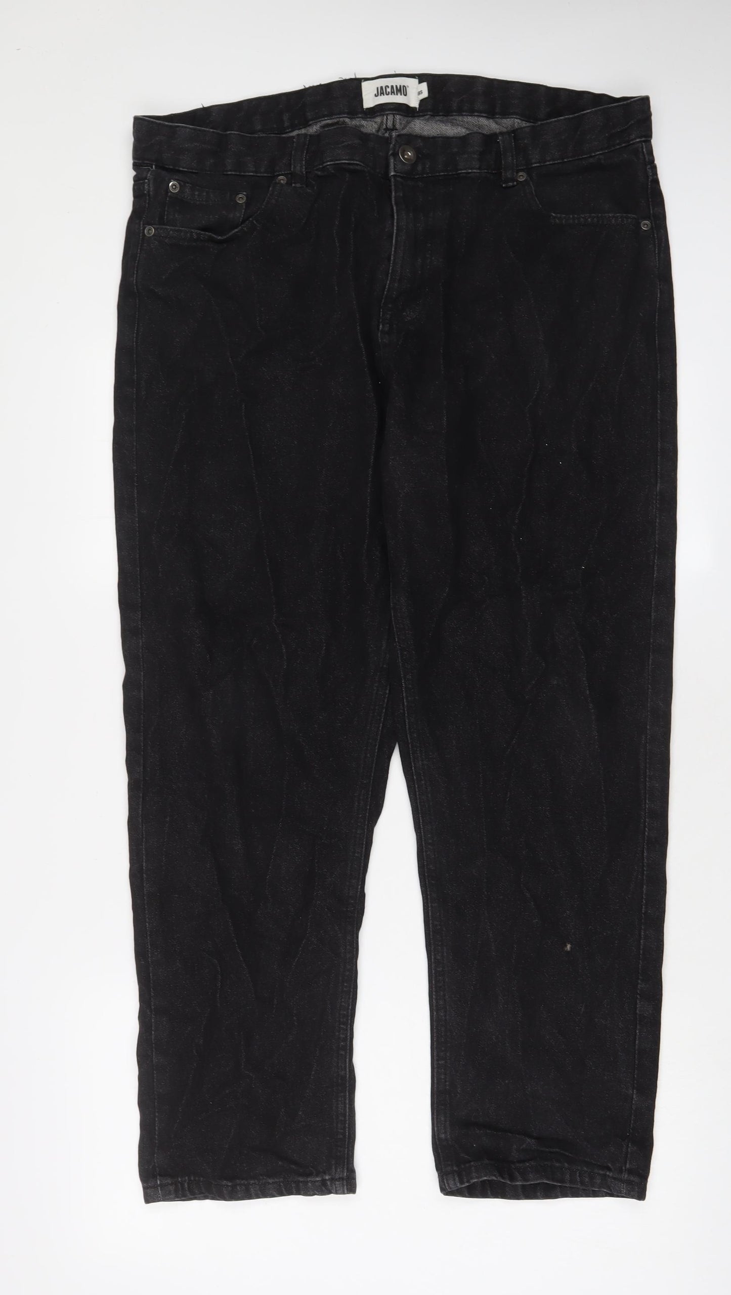 Jacamo Mens Black Cotton Straight Jeans Size 38 in L29 in Regular Zip - Short Leg