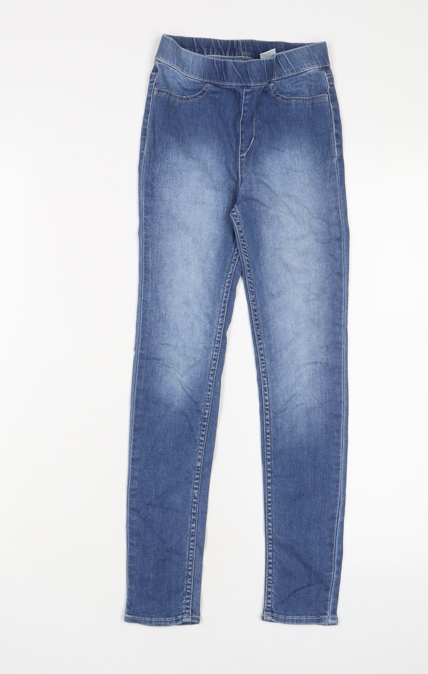H&M Girls Blue Cotton Jegging Jeans Size 8-9 Years L23 in Regular Pullover