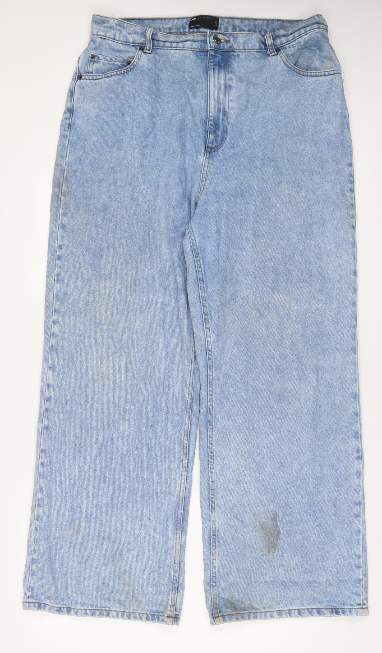 ASOS Mens Blue Cotton Wide-Leg Jeans Size 34 in L32 in Regular Zip