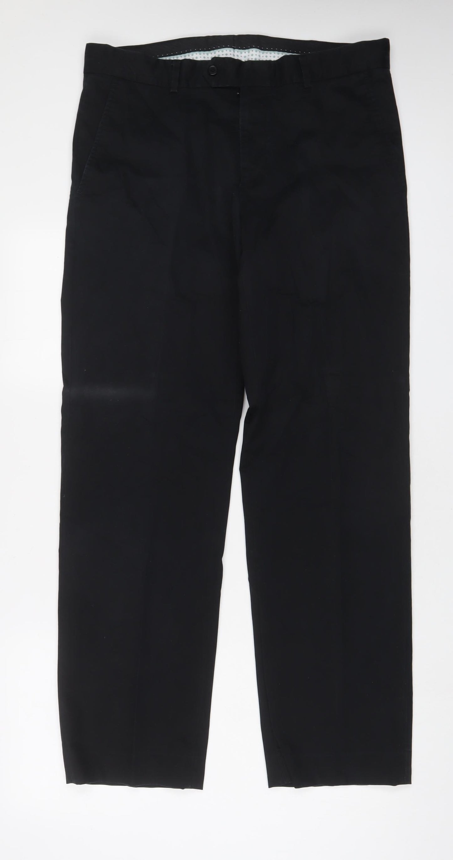 Debenhams Mens Black Cotton Trousers Size 36 in L36 in Regular Zip - Long Leg