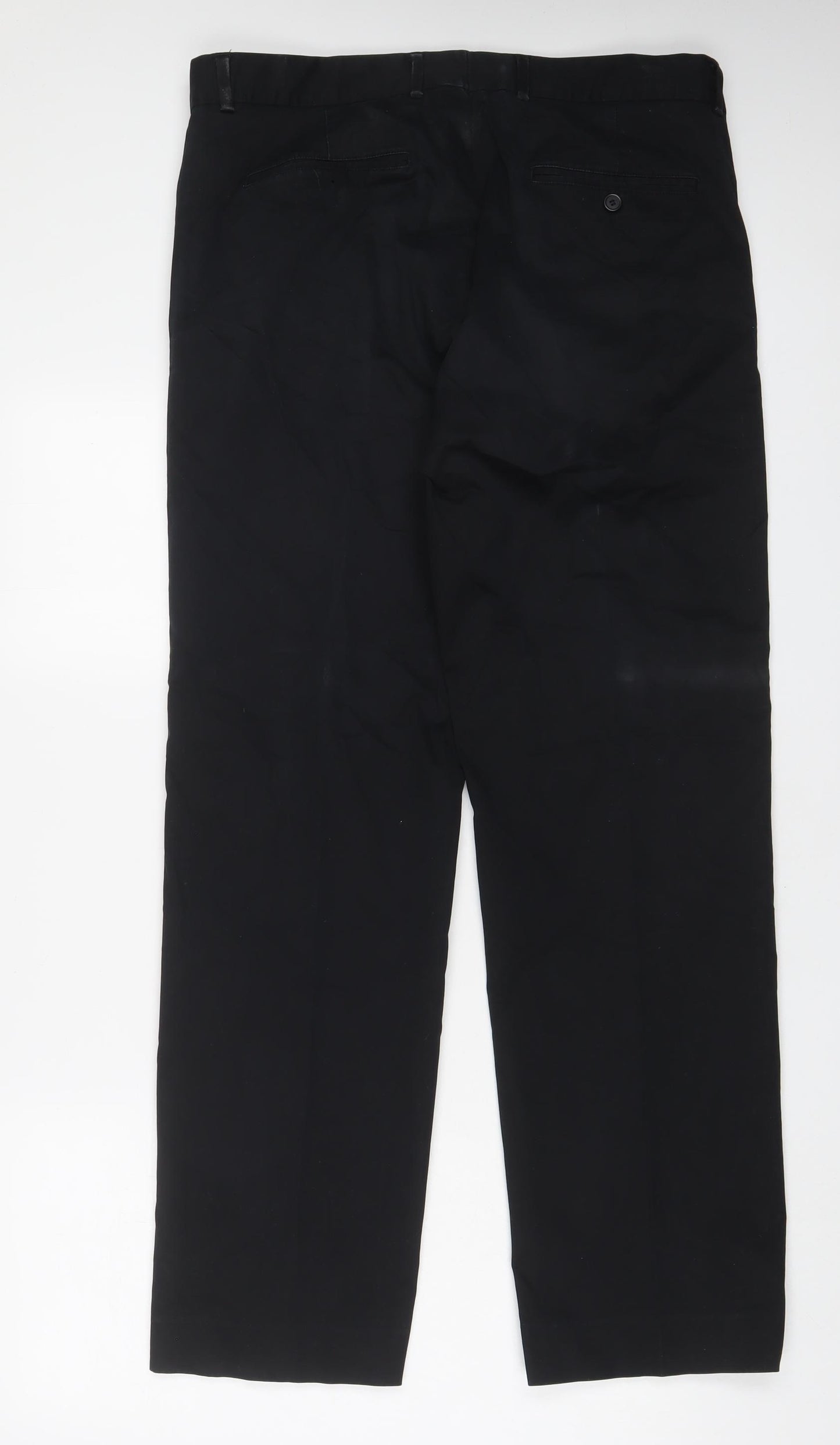 Debenhams Mens Black Cotton Trousers Size 36 in L36 in Regular Zip - Long Leg