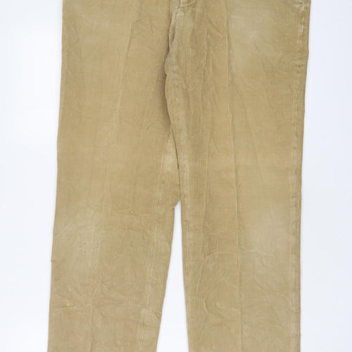 Marks and Spencer Mens Brown Cotton Trousers Size 36 in L33 in Regular Zip - Long Leg